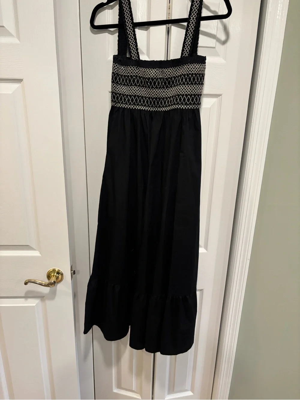 Abercrombie & Fitch Black Smocked Maxi Dress with Contrast Embroidered Yoke